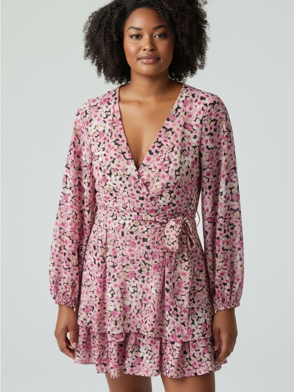 NWT Japna womens Gorgeous Pink Floral Wrap Dress size xl